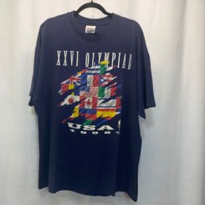 Vintage 1996 Atlanta Olympics T Shirt XXVI USA Flags Hanes Heavyweight XXL‎